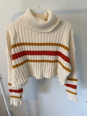 Cream Turtleneck Cropped Stripe Sweater